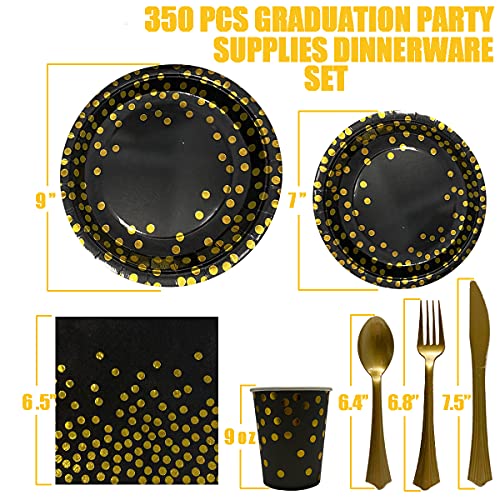 Black and Gold Disposable Party Plates Napkins Set for 50 Guests