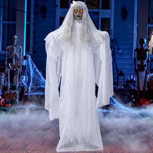 Halloween Outdoor Bride Ghost Prop - White Life-Size Haunted House Decor with Creepy Sound