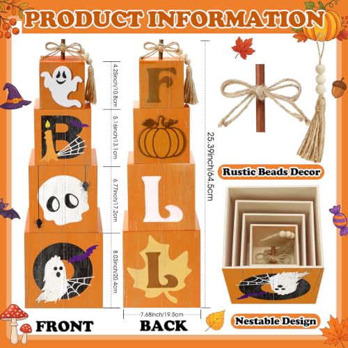 Halloween Porch Decor Set - Stacked Pumpkin and Ghost Boo Box with Wooden Crates - Fall Outdoor Decor - Variation of Pumpkin and Boo Ghost
