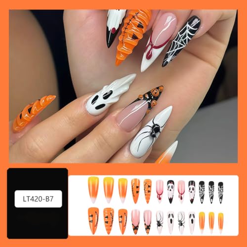 KASOICRA Halloween Press On Nails Long Stiletto French Tip Style C029 Medium