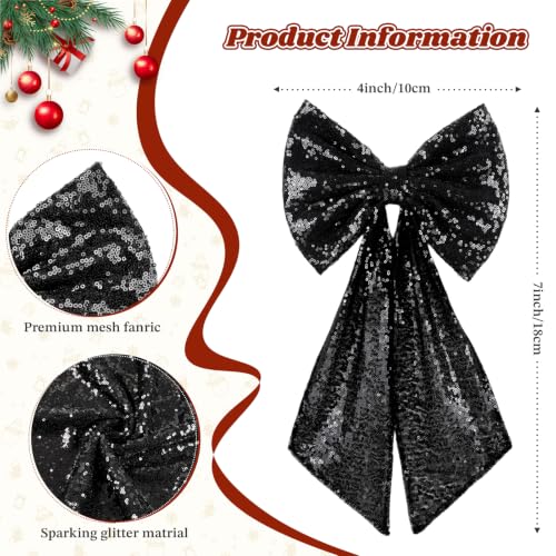 PartyDelight Black Sequin Bow Decorations 10x18 Inch 3 Pack - Sparkly Event Decor
