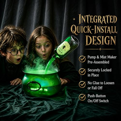 Halloween Floating Potion Cauldron with Mist Maker and Green Glow