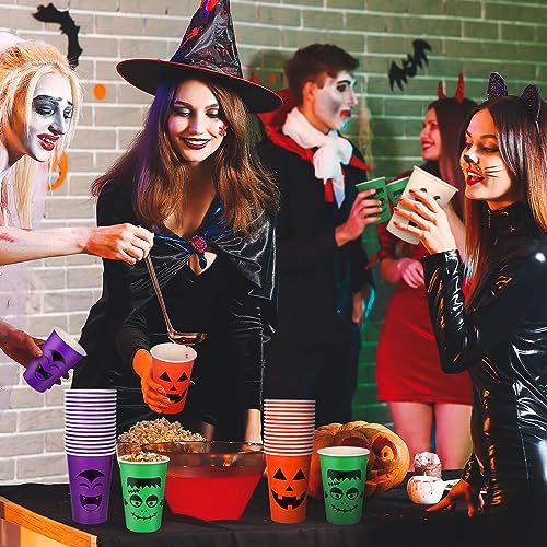Halloween Disposable Paper Cups 12oz Pack of 100 Ghost Pumpkin Vampire Designs