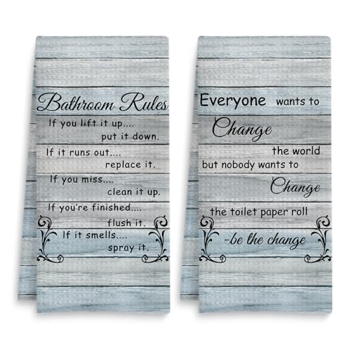 Funny Bathroom Rules Hand Towels Set of 2 - Classic Style Rustic Farmhouse Decor