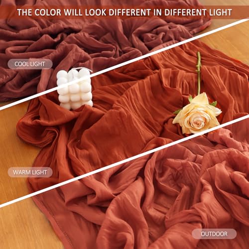 Boho Rustic Cheesecloth Table Runner - 10 Ft Terracotta, Durable & Washable