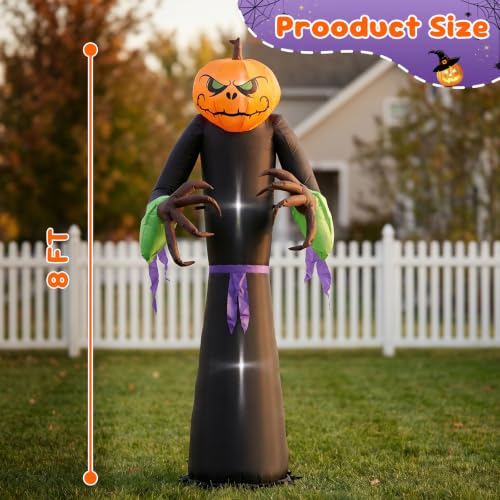 8ft Tall Pumpkin Man Outdoor Inflatable Halloween Decoration - Horror Theme, Easy Setup, Party Friendly - Pumpkin Man Variation