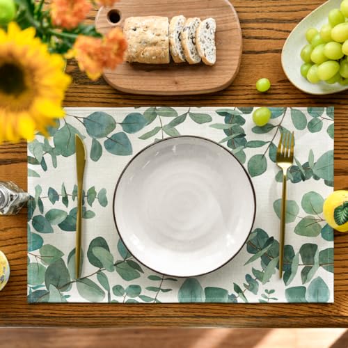Rectangular Eucalyptus Leaves Placemat Set of 4 - 12 x 18 Inch Green