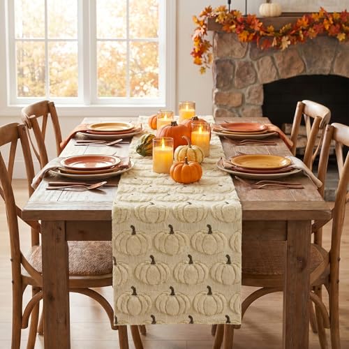 Artoid Mode Beige Faux Fur Fall Table Runner 13x36 Inch - Durable Polyester Decor