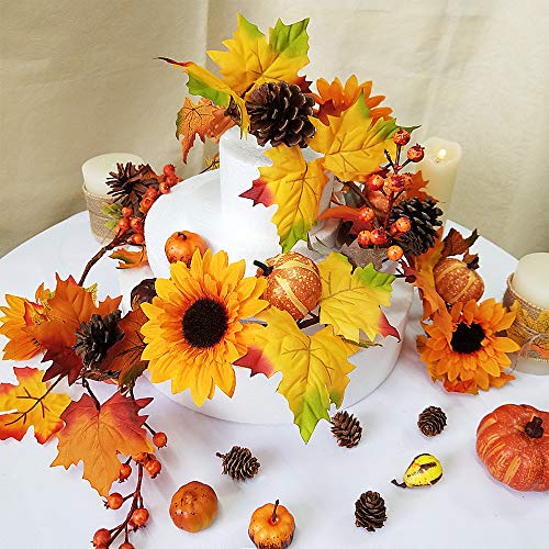 Fall Maple Leaf Garland with Sunflowers Pumpkin Berries - 12ft Autumn Decor Set