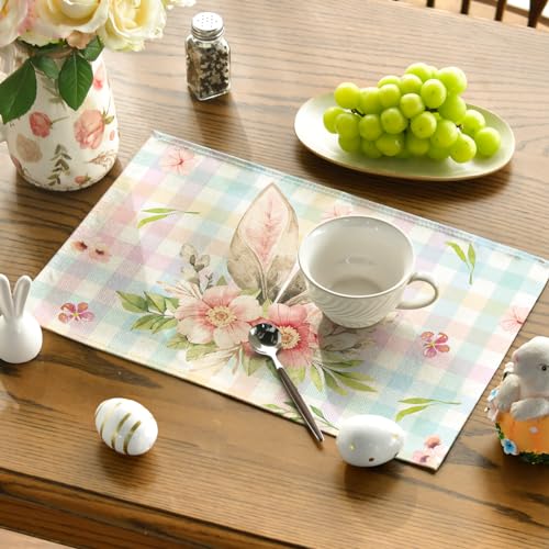 Colorful Easter Bunny Ears Placemat Set of 4 - 12x18 Inch Holiday Table Mats, Blue/Pink