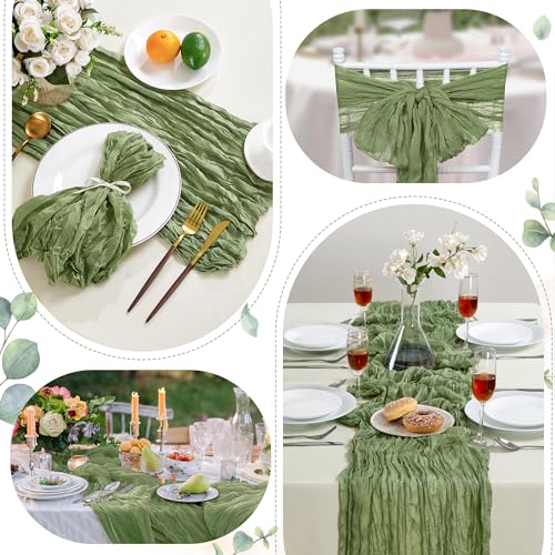 Sage Green Cheesecloth Table Runner 12 Pack 35x120 Inch Boho Rustic Decor