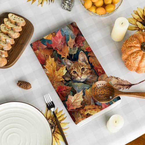Set of 2 Maple Leaves Fall Kitchen Towels - 18x26 Inch Absorbent Dish Towels