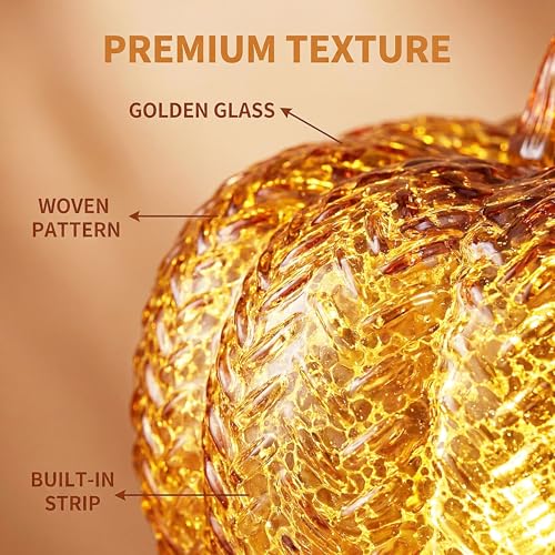Mercury Glass Pumpkin Lights with Timer - Fall Decorations for Home - Orange