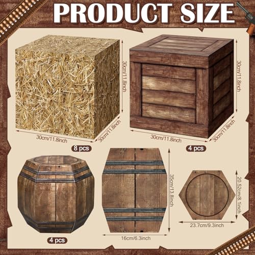 16 Pcs Western Hay Bale & Wine Barrel Party Decoration Boxes - Rustic Theme