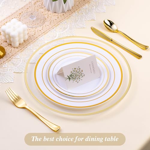 Gold Rim Disposable Charger Plates 12 Inch - 25 Pack Clear Plastic Table Decor
