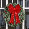 24 Inch 40LED Glitter Red Christmas Wreath Bow with Lights - Indoor Outdoor Holiday Decor
