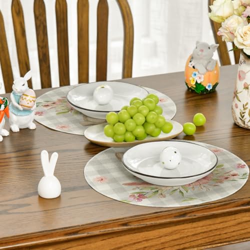 14-Inch Bunny Rabbit Ears Placemat Set of 4 - Buffalo Plaid Spring Table Decor