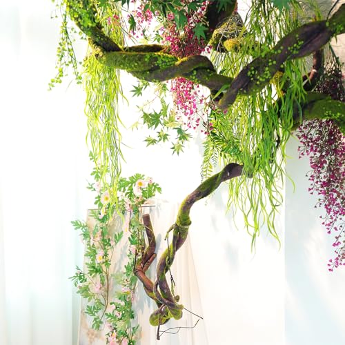 Artificial Mossy Tree Branches - Bendable Reptile Jungle Vines, 70.9 Inches