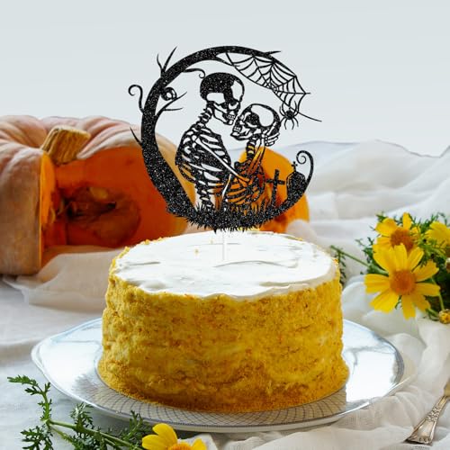Gothic Skull Wedding Cake Topper for Halloween & Anniversary Celebrations