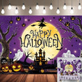 Halloween Backdrop Purple Moon Night Witch Castle Pumpkin Graveyard 8x6FT - Kids & Adults Party Decoration