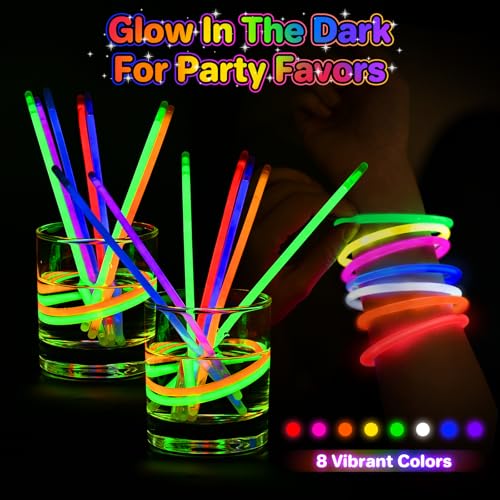 300 Pack Glow Sticks Bulk Party Supplies - 8 Colors for Kids, Weddings, Halloween