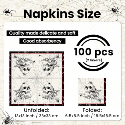 Black Gothic Halloween Paper Napkins 6.5 Inch - 100 pcs Halloween Party Supplies
