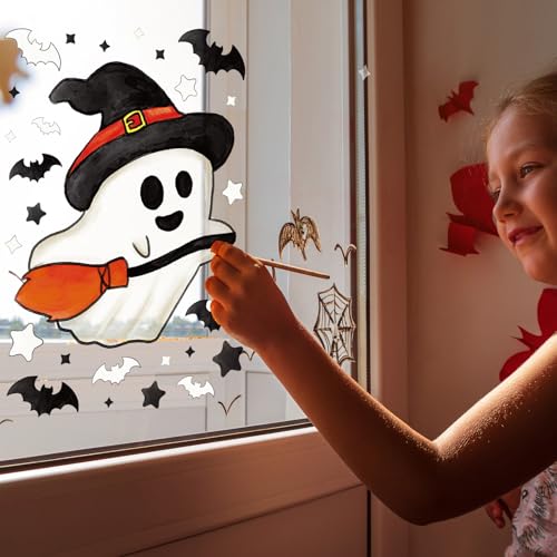 Halloween Ghost Window Clings Set - Reusable Double-Sided Decals for Glass Windows, 161 pcs, Seasonal Decorations, Variation: Ghost