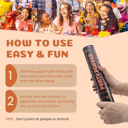 Orange Confetti Poppers 12 Pack - 12 Inch Party Cannon for Halloween & Celebrations