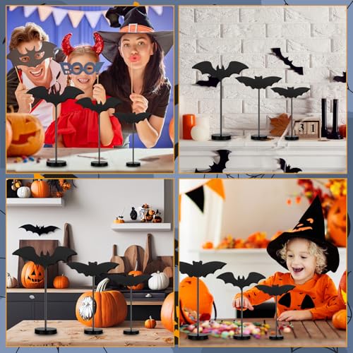 Halloween Wooden Bat Decor - Black 6 Pieces Table Decorations for Home & Party