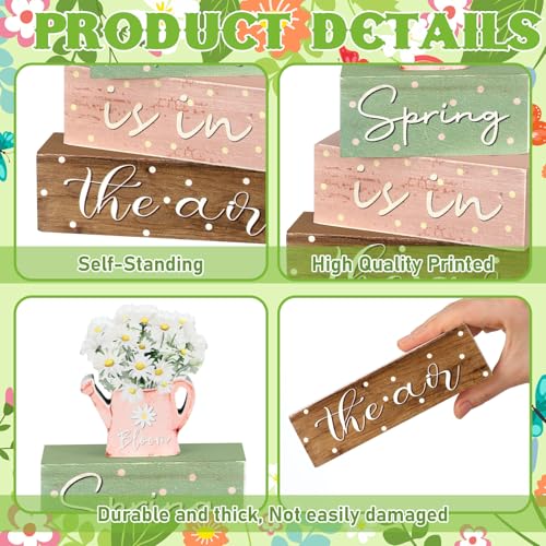 Daisy Farmhouse Spring Tiered Tray Decorations - 4 Wooden Sign Blocks - Daisy Variation
