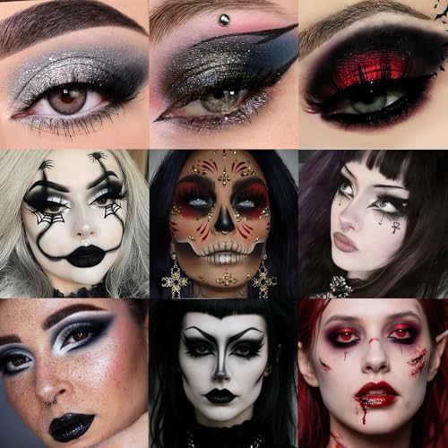 Goth Makeup Eyeshadow Palette - White Black Red Silver Gray Burgundy 12 Colors
