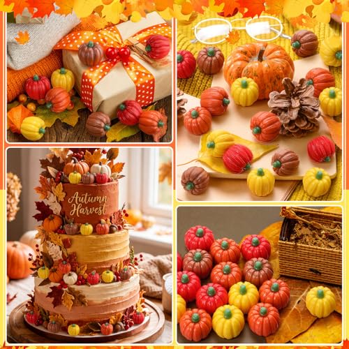 Mini Resin Pumpkin Decorations - 50 Fall Miniature Figurines with Variation 50 Pumpkin