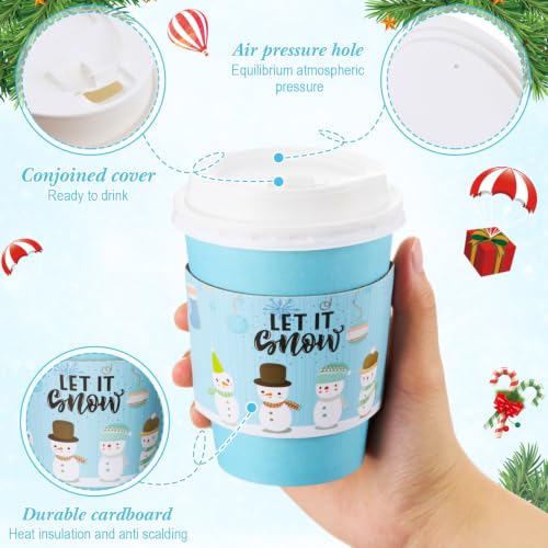 Winter Snowflake Coffee Cups Set with Lids and Sleeves - 50 Pack - Blue & Purple
