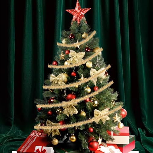 Metallic Tinsel Garland - 19.6FT Gold, Red, Green & Silver, Holiday Decor