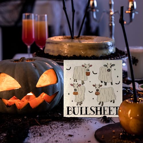 Halloween Cow Wooden Box Sign - Fall Decor, Cow Lover Gift, Spooky Pumpkin Bat - Variation 04