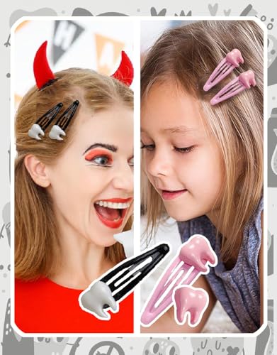 8Pcs Gothic Teeth Bone Hair Clips for Halloween Party - White & Pink Variation
