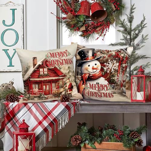 24x24 Christmas Throw Pillow Covers Set of 4 - Holiday Santa & Winter Decor