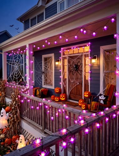 Purple Spider String Lights 12FT Outdoor Halloween Decor - 20 LED