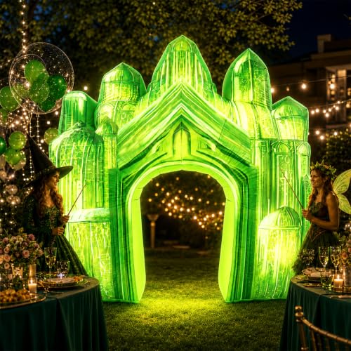 VIHOSE 10 ft Green Inflatable Castle Arch with LED Lights Party Decor - Green Castle Variation