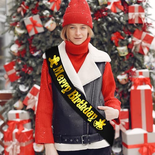 Holiday Birthday Sash with Gold Foil - Black Satin Party Accessory