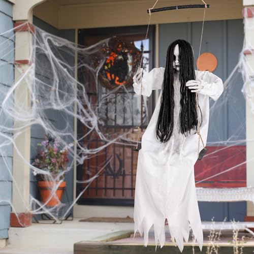Scary Halloween Hanging Ghost Doll - 45-Inch Swinging Creepy Decor with Variation: White Robed Ghost