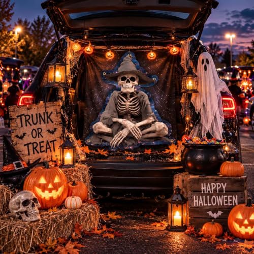 Halloween Car Trunk or Treat Decorations Kit - Ghosts & Cats Banner, Reusable Outdoor Display