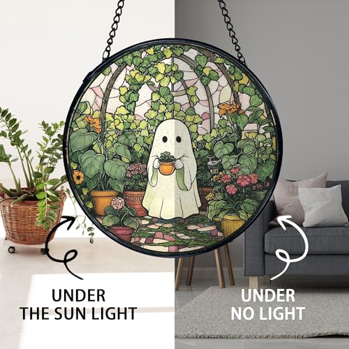 Halloween Ghost Stained Glass Window Hanging - Indoor Sun Catcher, 7.9 Inch