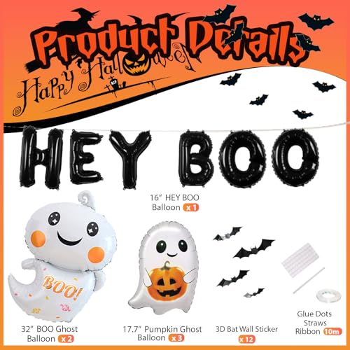 Halloween Balloon Set Hey Boo - 23Pcs Ghost Bat Foil Balloons Party Decorations