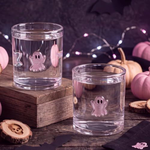 Pink Ghost Glass Cups 14oz Halloween Drinking Glasses - 4 Pack