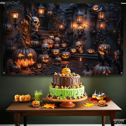 Halloween Backdrop 72x44 Inch - Spooky Haunted Mansion Scene - Orange & Black Variation