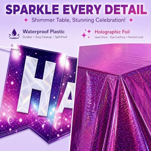 KPOP Birthday Banner & Galaxy Holographic Tablecloth Party Decorations