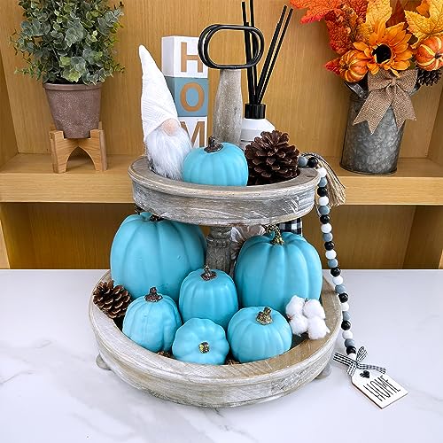 Assorted Teal Blue Artificial Pumpkins Halloween Fall Decor - 7 Pcs, Coastal Style
