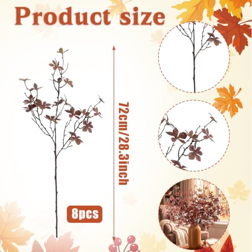 Autumn Fall Artificial Rusty Leaf Stems for Vase - Coffee 8 Pack