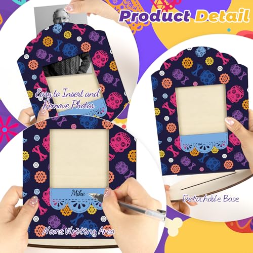 12-Pack Day of the Dead Wooden Photo Frames for Dia De Los Muertos Decorations - Mexican Fiesta Altar Sign Set